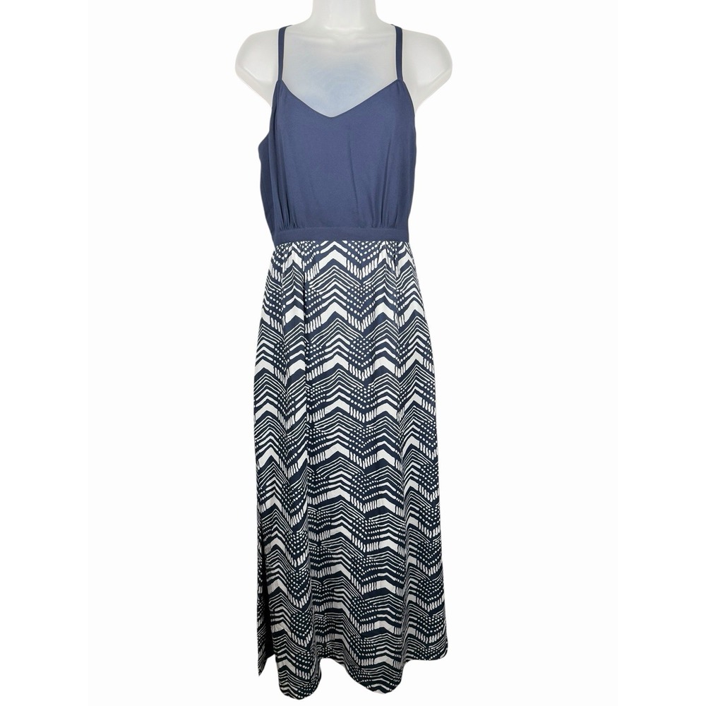J.Crew Blue Chevron Print Maxi Dress Spaghetti Strap‎ Empire Waist Size 2 Summer